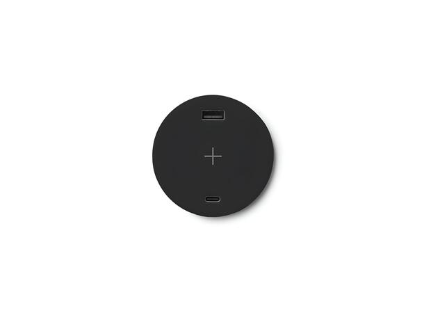 DFY Artplug QI 60mm, Sort USB A+C og Trådløs lading 10-30W 